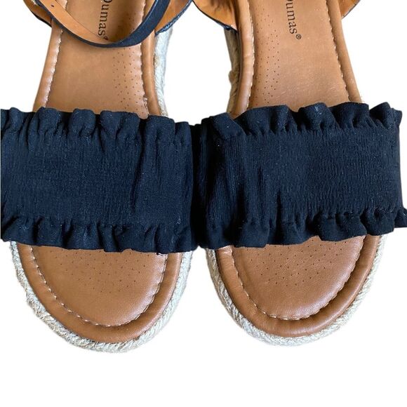 Pierre Dumas Magic Ruffle Band Espadrille Platform Sandals Size 10 Black - Picture 6 of 15